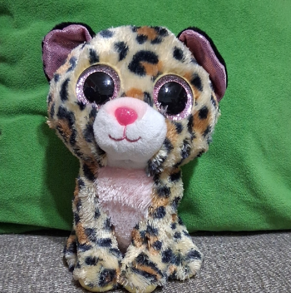 Ty Livvie Leopard-Print Plush Cat with Pink Accents